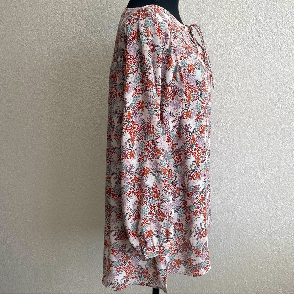 LOFT • Beautiful Womens Floral Keyhole Tie Top Blouse Long Sleeve - Picture 3 of 11